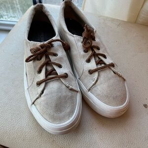 Sperry Top Sider women’s Cream Canvas Sneakers with Leather Laces 10